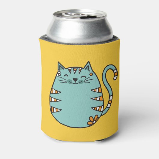 Happy Cat aangepaste naam & kleur koelbox Blikjeskoeler (Blikje Achterkant)