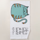 Happy Cat aangepaste naam & kleurenhanddoek Strandlaken (Voorkant)