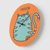 Happy Cat aangepaste naam & kleurwandklok Grote Klok (Hoek)