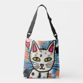 Happy Cat Abstract digitaal schilderen Crossbody Tas (Voorkant)