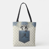 Happy Cat Blauw Bloemen Land Plaid Jean Pocket Tote Bag (Achterkant)