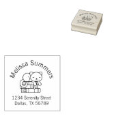 Happy Cat bovenop een Boek Stack Address Bookplate Rubberstempel (Gestempeld)