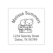 Happy Cat bovenop een Boek Stack Address Bookplate Rubberstempel (Afrduk)