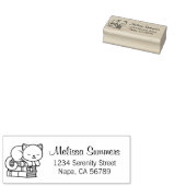 Happy Cat bovenop Stack of Books Address Rubberstempel (Gestempeld)