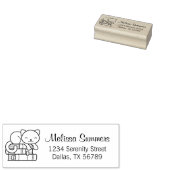 Happy Cat bovenop Stack of Books Address Rubberstempel (Gestempeld)