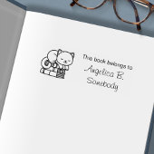 Happy Cat bovenop Stack of Books - Bladplaat Zelfinktende Stempel