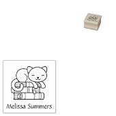 Happy Cat bovenop Stack of Books Bookplate 1x1 Rubberstempel (Gestempeld)