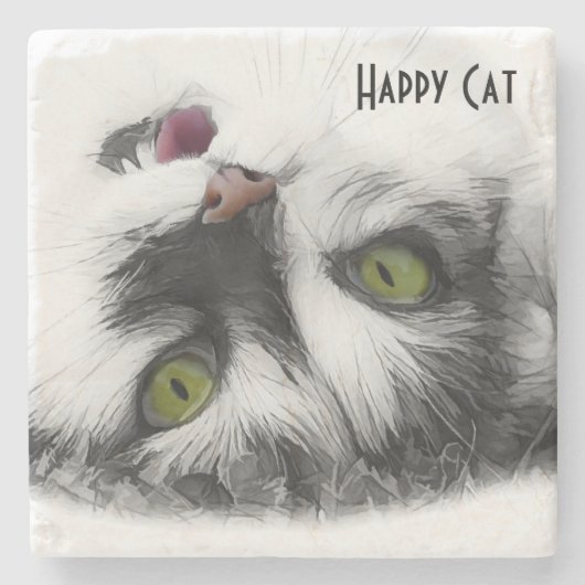 Happy Cat cool aanpasbaar Stenen Onderzetter (Voorkant)
