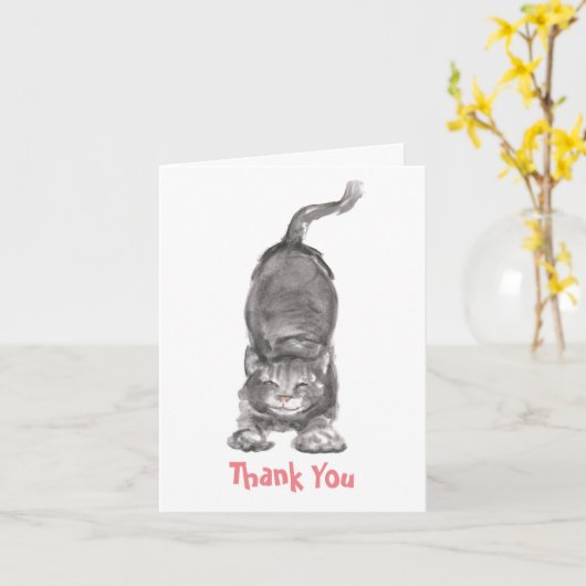 Happy Cat Dank je Kaart (Gele Bloem)