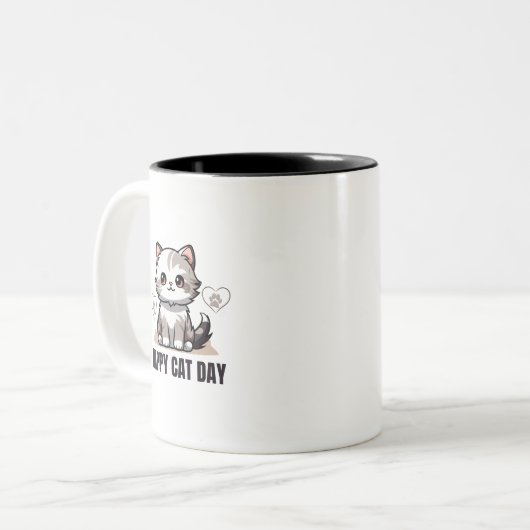 Happy Cat Day Mok - Schattige kattenontwerp voor k (Voorkant links)