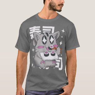 Happy Cat Eating Sushi Japan Style Kawaii Anime Su T-shirt
