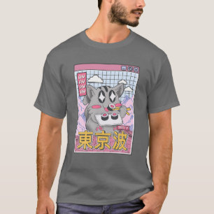 Happy Cat Eating Sushi Vaporwave Aesthetic Anime K T-shirt
