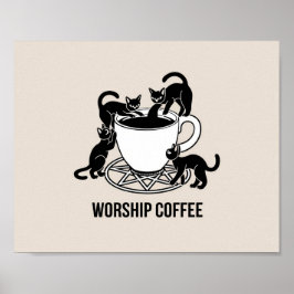 Happy Cat en Coffee, aanbidden van koffie Kittens Poster