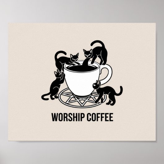 Happy Cat en Coffee, aanbidden van koffie Kittens Poster (Voorkant)