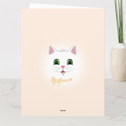 Happy Cat Face on Light Beige Birthday Kaart (Achterkant)