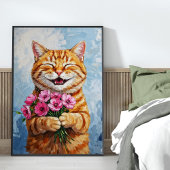Happy Cat geeft een boeket Wall Art Poster
