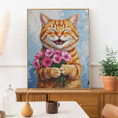 Happy Cat geeft een boeket Wall Art Poster