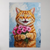 Happy Cat geeft een boeket Wall Art Poster (Voorkant)