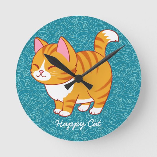 Happy Cat gepersonaliseerd Ronde Klok (Voorkant)