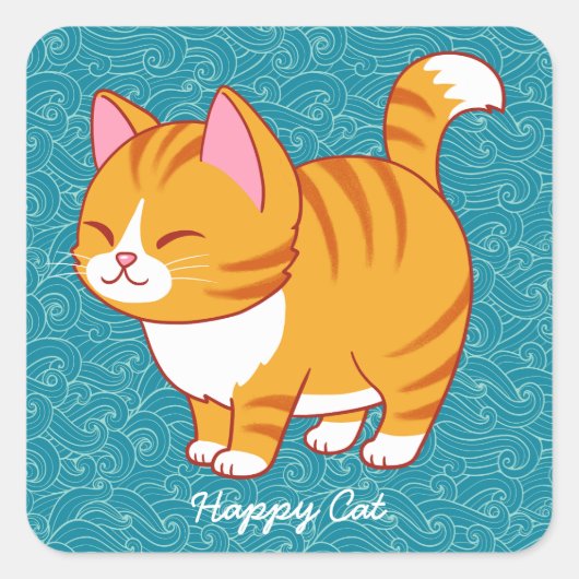 Happy Cat gepersonaliseerd Vierkante Sticker (Voorkant)