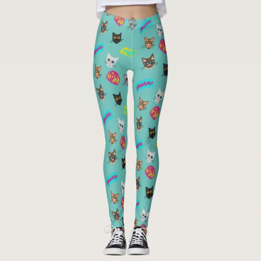 Happy Cat Head Redux - met tekst Leggings (Voorkant)