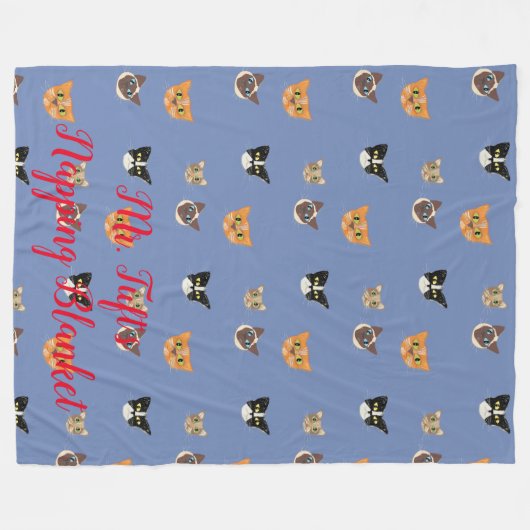 Happy Cat-hoofden - Kies uw kleur Fleece Deken (Voorkant (Horizontaal))