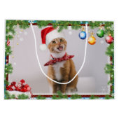 Happy cat in het rode kerstpet groot cadeauzakje (Achterkant)
