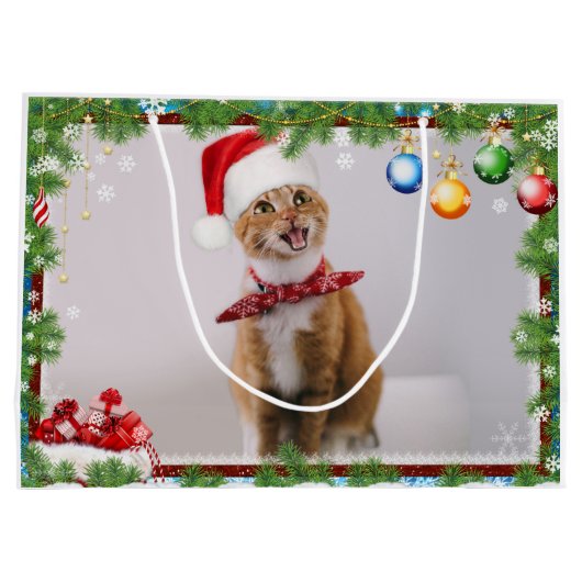 Happy cat in het rode kerstpet groot cadeauzakje (Achterkant)