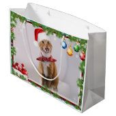 Happy cat in het rode kerstpet groot cadeauzakje (Achterkant Gekanteld)