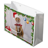 Happy cat in het rode kerstpet groot cadeauzakje (Voorkant Gekanteld)