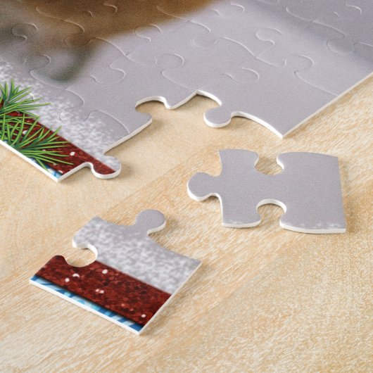 Happy cat in het rode kerstpet legpuzzel (Zijkant)