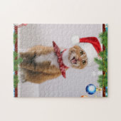 Happy cat in het rode kerstpet legpuzzel (Horizontaal)