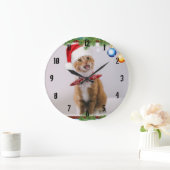 Happy cat in red christmas hat grote klok (Huis)