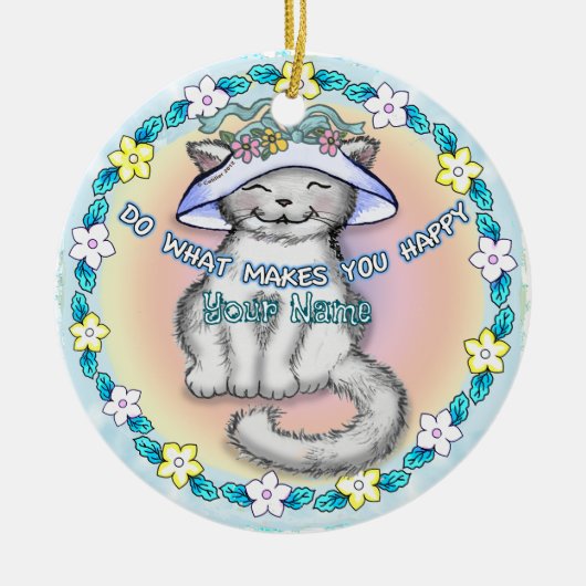 Happy Cat Keramisch Ornament (Voorkant)
