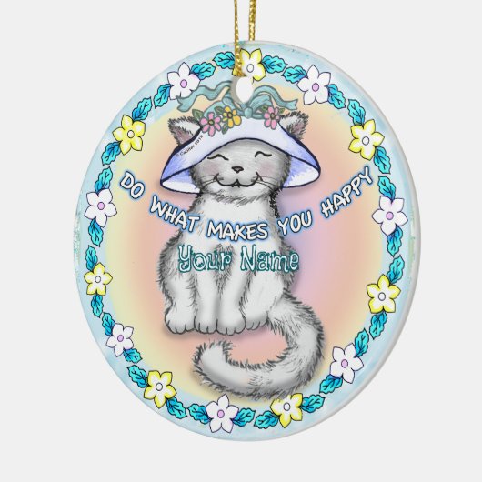 Happy Cat Keramisch Ornament (Links)