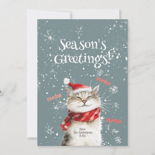 Happy Cat Meow Kerst Flat Vakantie Kaart (Voorkant)