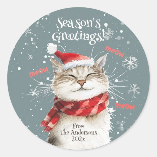 Happy Cat Meow Kerst sticker (Voorkant)