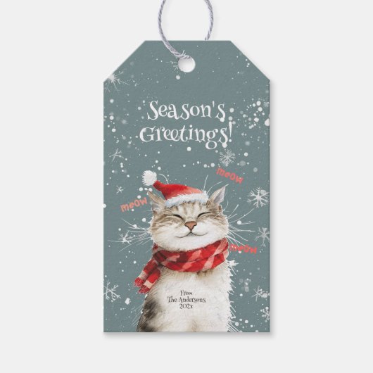 Happy Cat Meow Kerstcadeau Label Cadeaulabel (Voorkant)