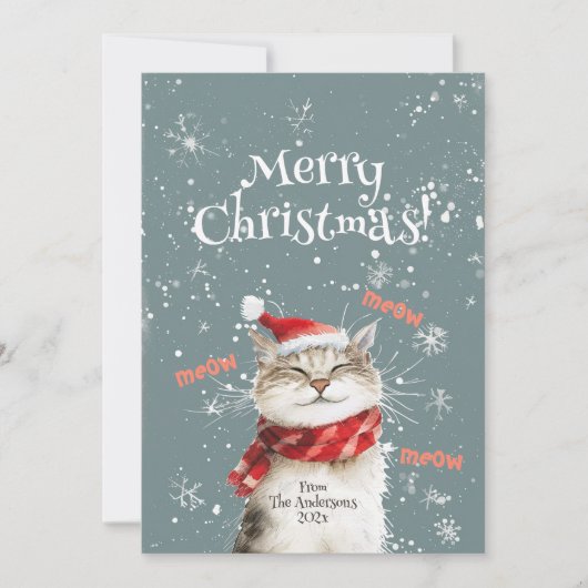 Happy Cat Merry Christmas Flat Holiday Kaart (Voorkant)