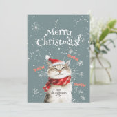 Happy Cat Merry Christmas Flat Holiday Kaart (Staand voorkant)