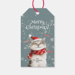 Happy Cat Merry Christmas Gift Label Cadeaulabel