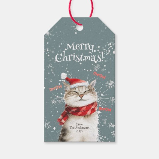 Happy Cat Merry Christmas Gift Label Cadeaulabel (Voorkant)