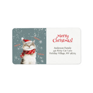 Happy Cat Merry Christmas Retour Adreslabel Etiket