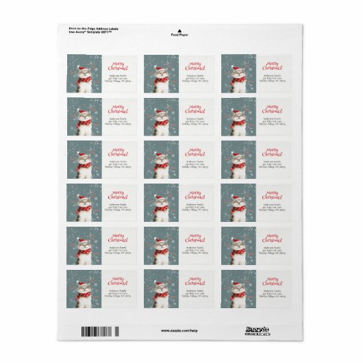Happy Cat Merry Christmas Retour Adreslabel Etiket (Full Sheet)