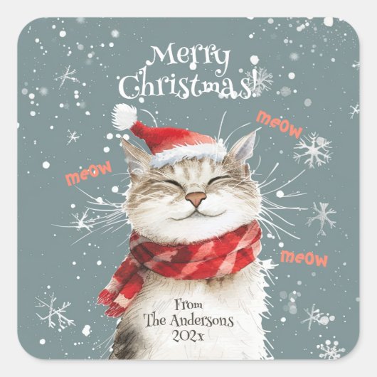 Happy Cat Merry Christmas Sticker (Voorkant)
