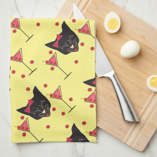 Happy Cat met cocktails - handdoek (Quarter Fold)