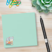 Happy Cat on top of a Book Stack Green Post-it® Notes