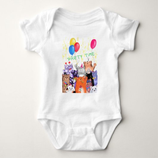 Happy Cat Party Cartoon Baby Bodysuit Funny Cats (Voorkant)