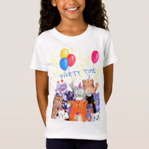 Happy Cat Party Cartoon Drawing - Funny - T-shirt
