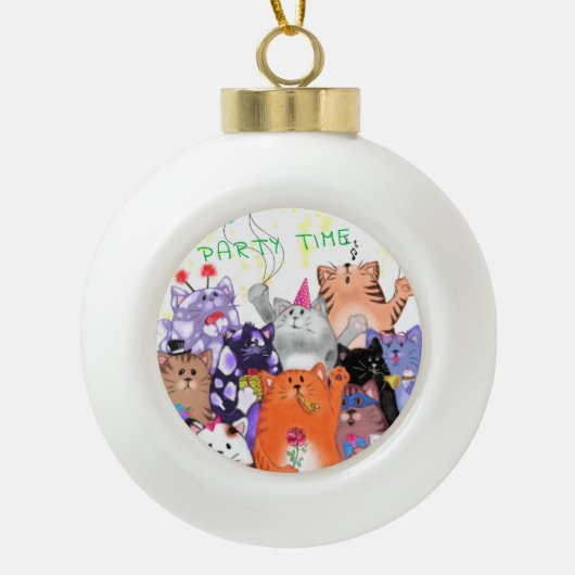 Happy Cat Party Cartoon Funny Cats Keramische Bal Ornament (Voorkant)